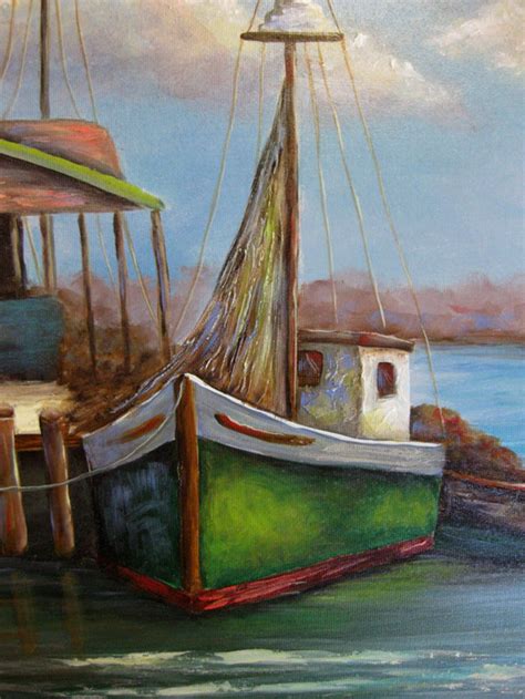 New GREEN BOAT an Original Fine Art Painting of Port Scene - Etsy