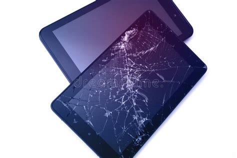 Photos of Cracked Display on a Tablet Isolated on White. Tablet with Damaged Screen. Stock Photo ...