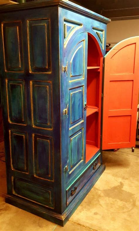 Reclaimed Armoire - Blue Tones, Red Interior | Painted furniture colors ...