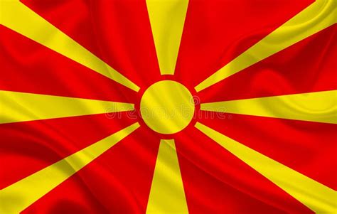 Macedonia Country Flag on Wavy Silk Fabric Background Panorama Stock ...