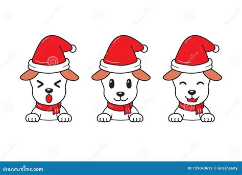 Vector Cartoon Cute Dog with Santa Claus Christmas Hat Set Stock Vector ...