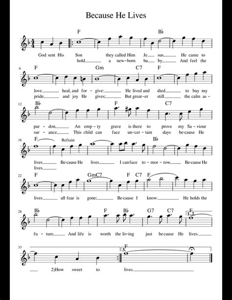 Because He Lives in F major 1 sheet music for Piano download free in ...