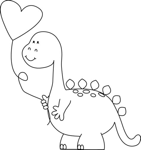 Black and White Valentine Dinosaur with Balloon | Valentines day coloring page, Valentine ...