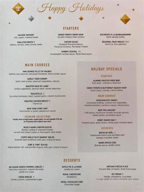 Ovation Of The Seas Main Dining Room Menu - Cruise Gallery