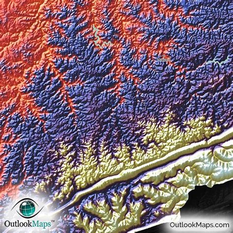 Kentucky Topography Map | Hilly Terrain in Colorful 3D