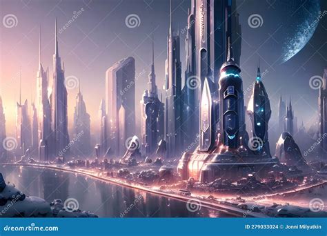 Beautiful Futuristic City of the Future 2100, Winter Landscape ...