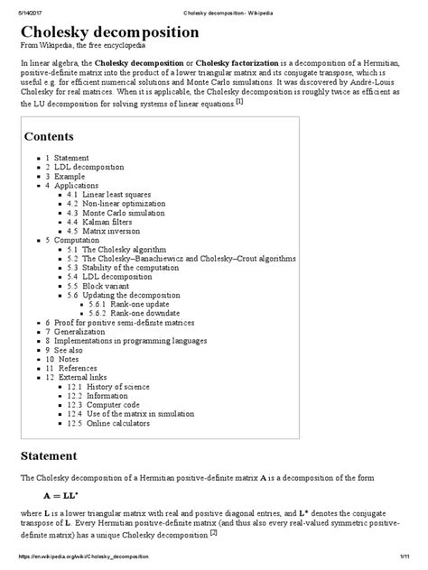 Cholesky Decomposition - Wikipedia | Matrix (Mathematics) | Applied Mathematics