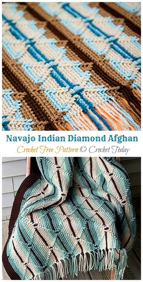 Navajo Indian Diamond Afghan ­Crochet Free Pattern [Video] - Crochet & Knitting