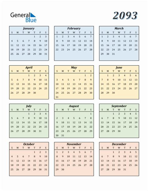 Free 2093 Calendars in PDF, Word, Excel