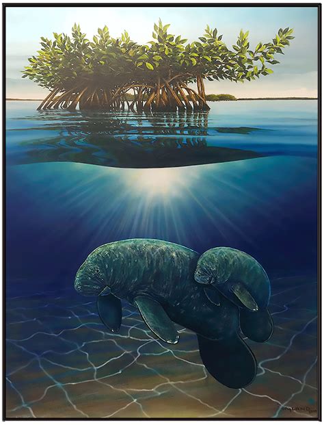 Wyland Manatees in Mangrove | Manatee art, Wyland, Marine art