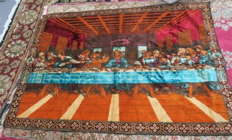 VINTAGE LAST SUPPER JESUS VELVET SCENE TAPESTRY WALL RUG 54''x38'' MADE ...