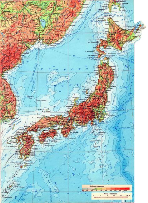 Large detailed physical map of Japan in russian | Japan | Asia ...