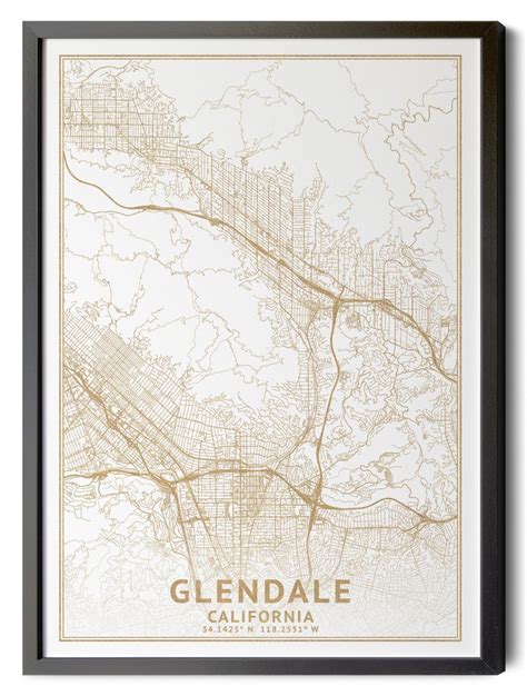 Glendale California Map High Resolution Real Gold Leaf - Etsy