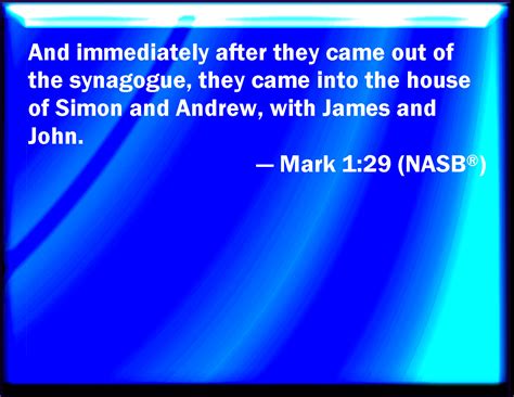 Mark 1:29 And immediately, when they were come out of the synagogue, they entered into the house ...