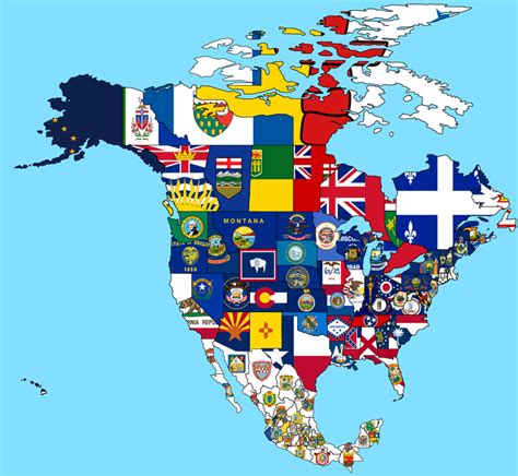 North american states and provinces flag map : HelloInternet