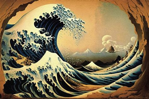 The Great Wave Off Kanagawa Painting – Vintage Art : Large Digital Wall ...