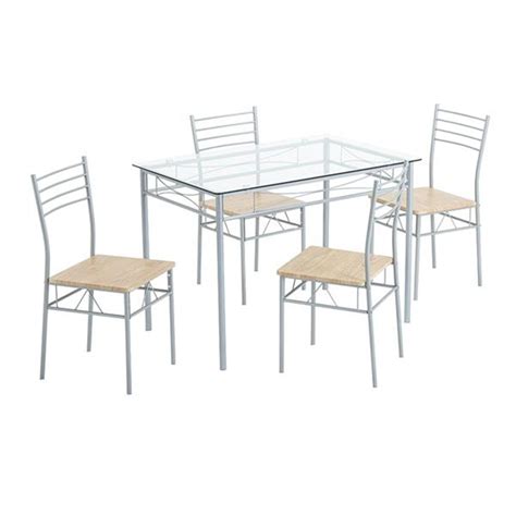 "[110 x 70 x 76cm] Iron Glass Dining Table and Chairs Silver One Table and Four Chairs MDF ...