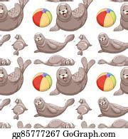 4 Seamless Seals And Beach Ball Illustration Clip Art | Royalty Free - GoGraph
