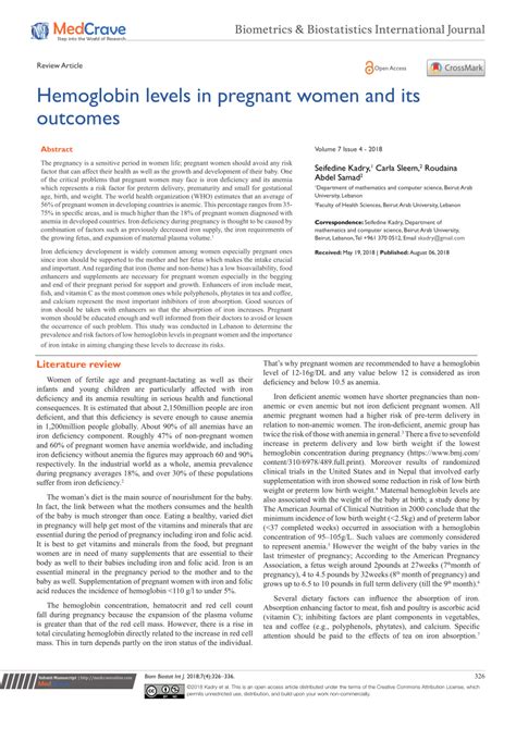 (PDF) Hemoglobin levels in pregnant women and its outcomes