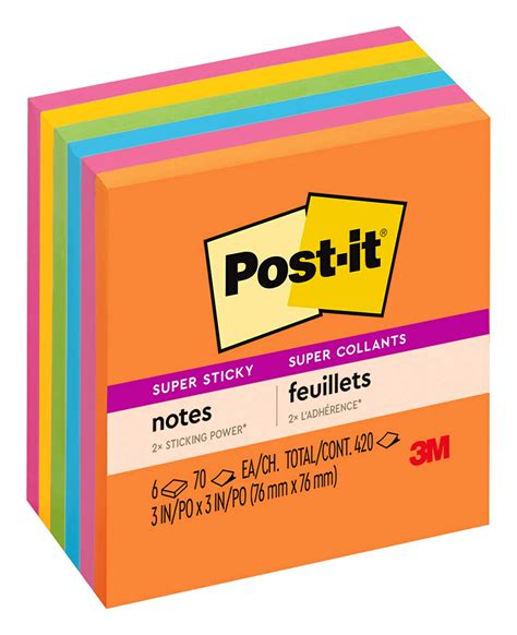 Buy Post-it Super Sticky Notes, 3x3 in, 6 Pads, 2x the Sticking Power ...