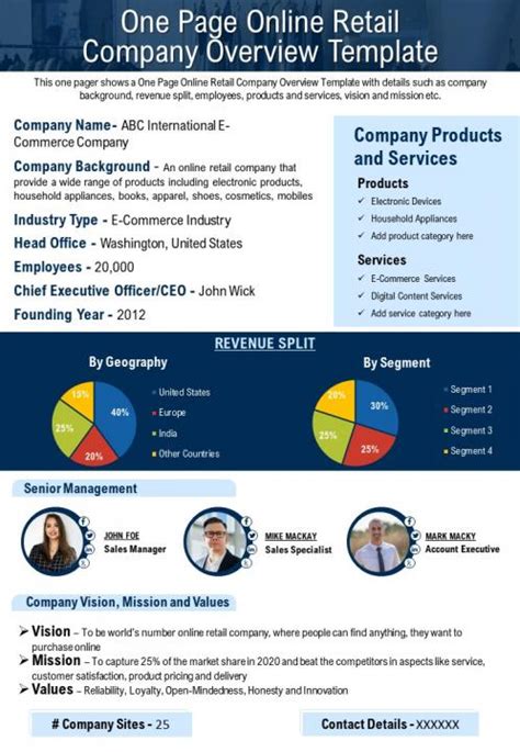 One Page Online Retail Company Overview Template Presentation Report Infographic PPT PDF ...