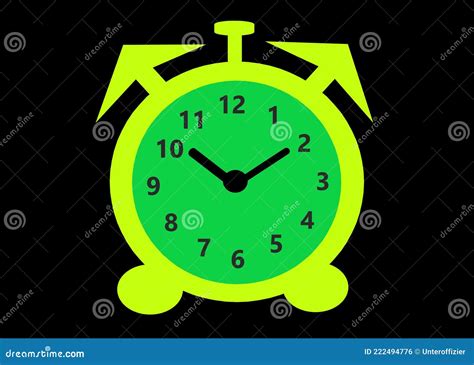 A Classic Bell Ringer Bright Luminous Green Table Alarm Clock Icon Black Backdrop Stock ...