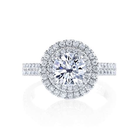 1.5ct. Round cut Natural Diamond Natural Double Halo 2 Row Pave Diamond Engagement Ring (GIA ...