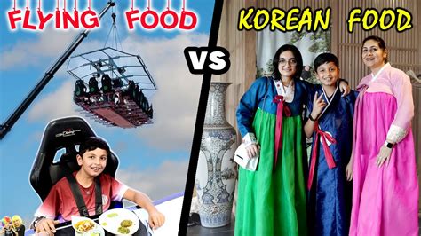 FLYING FOOD vs KOREAN FOOD | Family Travel Vlog to Delhi | Aayu and ...