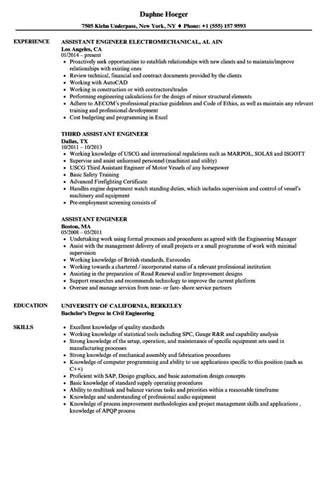 Assistant Engineer Resume Samples | Velvet Jobs