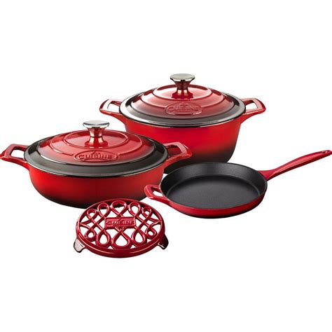 La Cuisine PRO 6-Piece Enameled Cast Iron Cookware Set with Saute, Skillet and Round Casserole ...