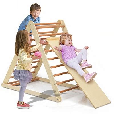 Details about Kids Wooden Climbing Triangle Toddlers Climbing Ladder ...