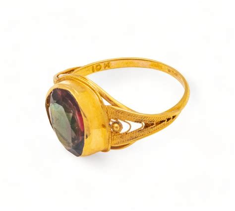 10 K Yellow Gold And Oval Garnet Ring, Size 4 1/2, Ca. 1900, 1.8g sold ...