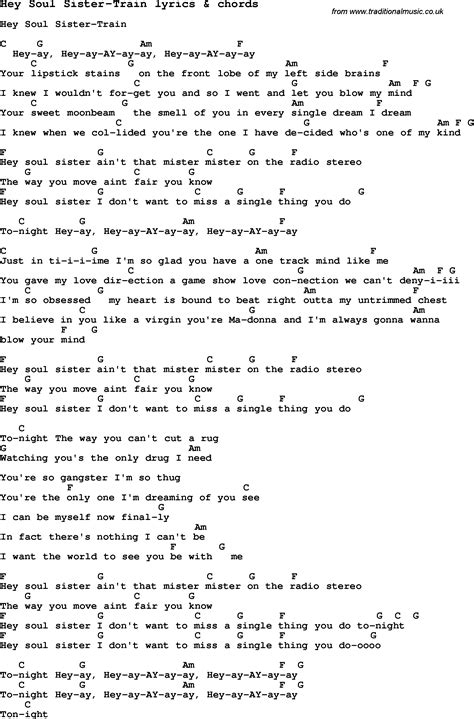 Love Song Lyrics for:Hey Soul Sister-Train with chords.