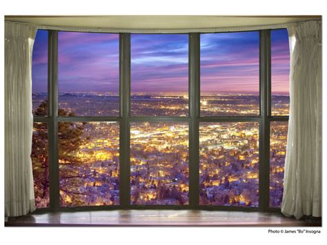 City Lights Bay Window View 32″x48″x1.25″ Premium Canvas Gallery Wrap - Window Frame Art ...