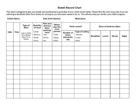 Bowel Record Chart | Pediatric General Surgery | Stanford Medicine