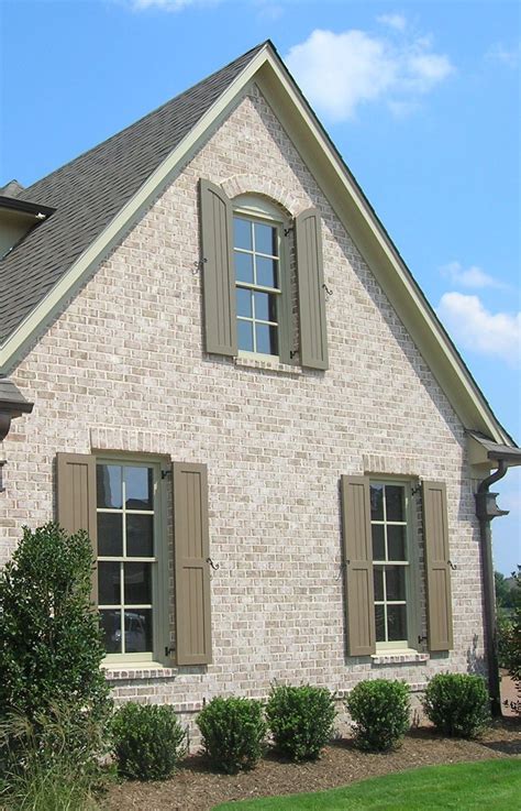 shutters on light brown brick house - Google Search | Brick exterior house, Brick house exterior ...