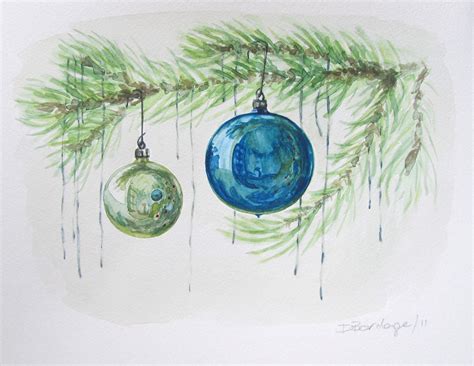 Watercolour Wednesday — Blue Christmas Ornaments, Christmas Tree ...