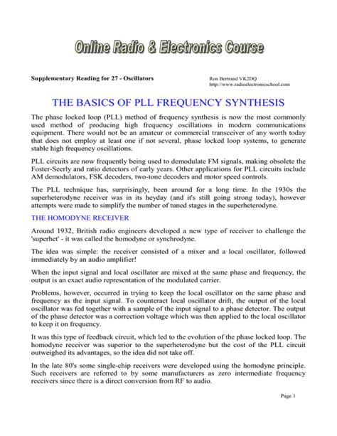 THE BASICS OF PLL FREQUENCY SYNTHESIS