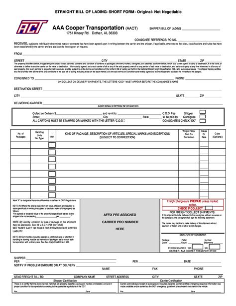 40 Free Bill of Lading Forms & Templates - Template Lab