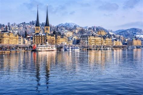 Lucerne city on Lake Lucerne, Switzerland, in winter - GlobePhotos ...