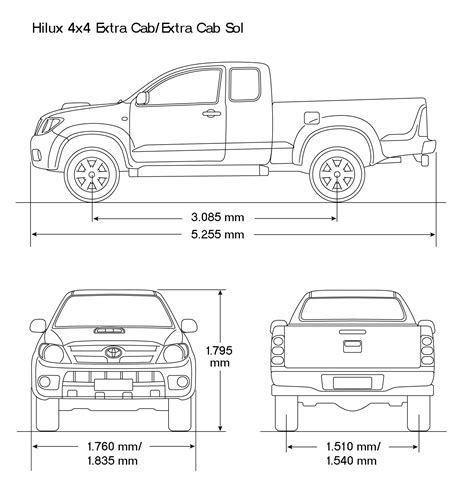 Toyota Hilux 2008 Blueprint - Download free blueprint for 3D modeling