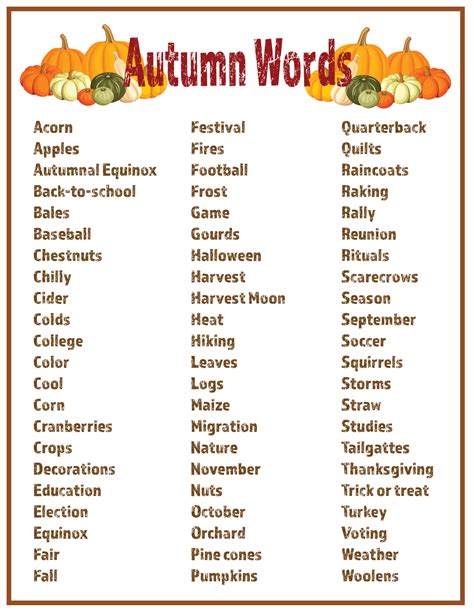 Fall Themed Words