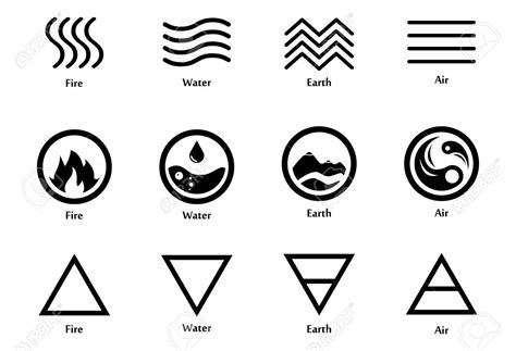 Raster illustration of four elements icons, line, triangle and round ...