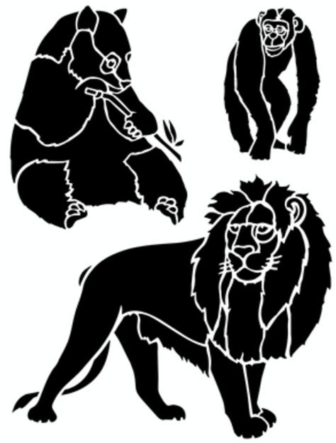 Amazing Jungle Animal (Panda, Lion, Chimp) Silhouettes/ Stencils/ Templates/ Sjablonen. For all ...