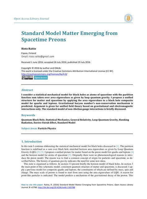 (PDF) Standard Model Matter Emerging from Spacetime Preons: