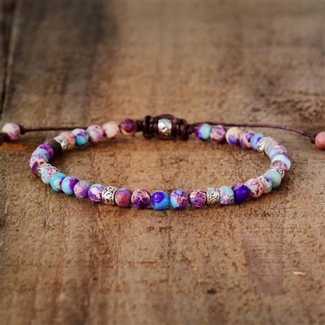 Handmade Purple Jasper Stone Adjustable Bracelet | Jasper bead bracelet ...