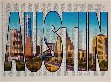 Austin Texas Skyline Dictionary Art Decor Austin Wall Art Home - Etsy