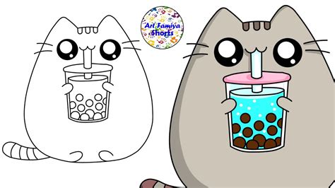 Sketch Pusheen Cat Drinking Boba Cat Drawing | Sketch Drawing | Step by Step - YouTube