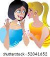 Silhouette Of Two Whispering Young Ladies Stock Vector Illustration ...