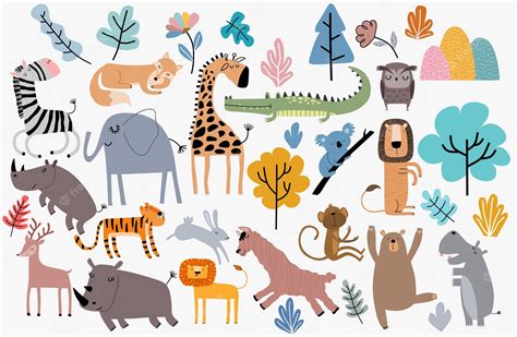 Premium Vector | Cute jungle animals vector set